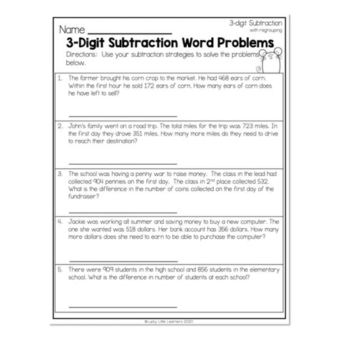 3 digit subtraction with regrouping|3 digit subtraction word problems worksheet.